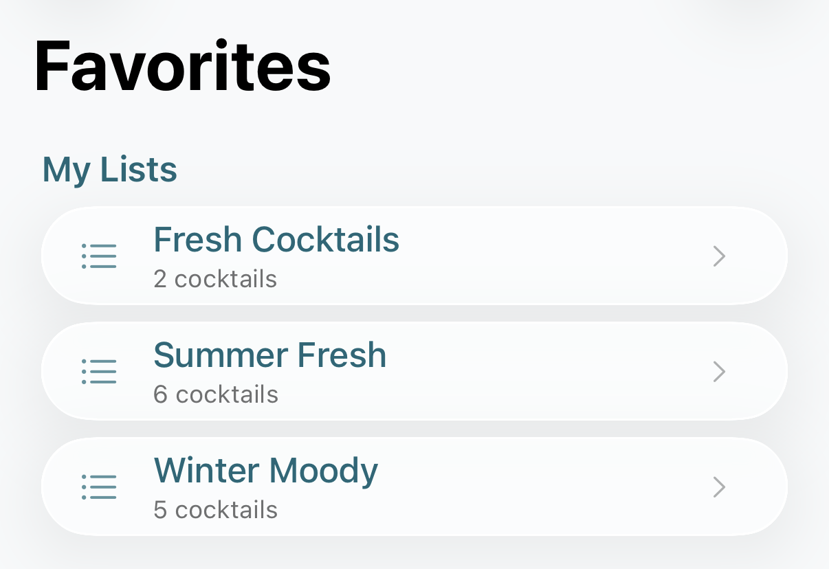 Listas de favoritos de DrinkMate Pro en iPhone